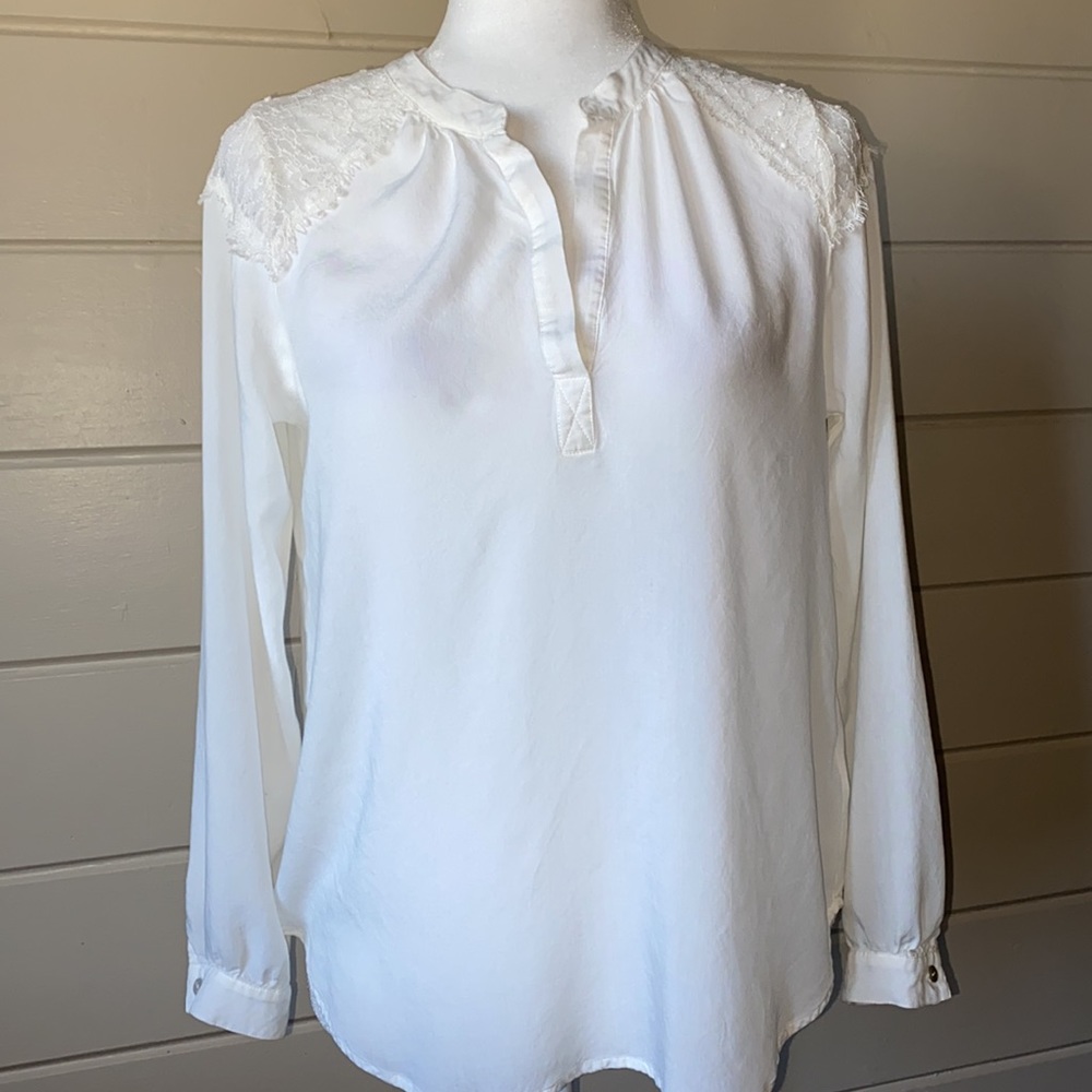 Velvet by Graham & Spencer Splitneck Lace Blouse